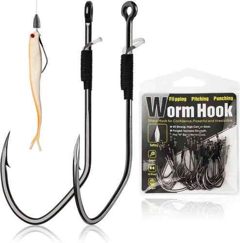 Miniatura 9 de Dovesun Weedless Worm Hooks Wacky Rig Hooks Texas Rig Hooks 30PCS Professional V Bass Fishing Hooks for Freshwater Saltwater 1/0 2/0 3/0