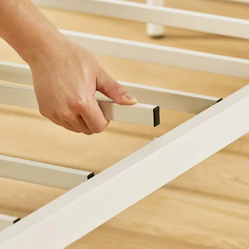 Miniatura 7 de Mellow Maggie - Cama de plataforma de metal con cabecera tapizada con cojín, listones de acero, fácil montaje, gris cielo, tamaño Queen Gris