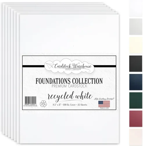 Cardstock Warehouse Foundations 100% blanco reciclado, 8.5 x 11 pulgadas, 100 libras, 9.52 oz/m², papel de cartulina 100% reciclado, 25 hojas
