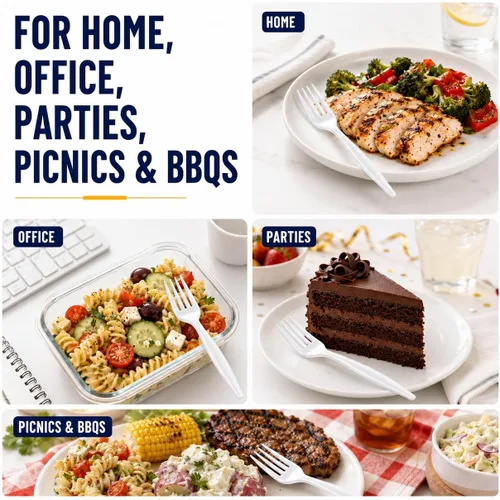 Miniatura 6 de BluShine Paquete de 600 tenedores de plástico blanco, tenedores desechables para catering, oficinas y restaurantes, cubiertos de plástico a granel