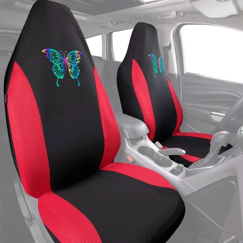 Miniatura 7 de Fundas de asiento delantero de malla de aire 3D color rojo, fundas de asiento reflectantes de mariposa coloridas, compatibles con bolsas de aire