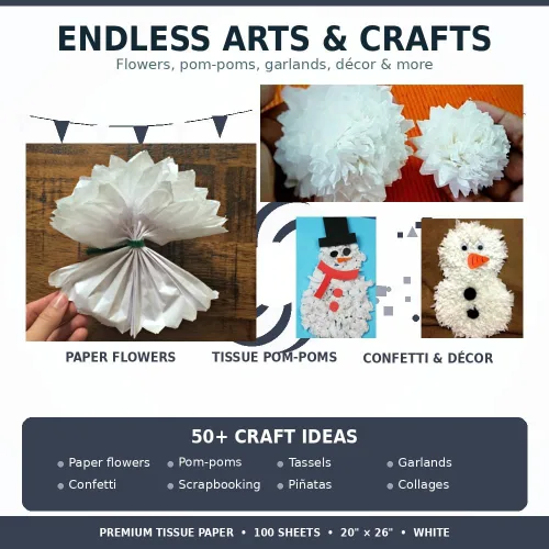 Miniatura 5 de Allgala Papel de regalo de seda, crepe de color, embalaje para regalos, 100 hojas de 20 x 26 pulgadas, color blanco, ideal para bodas, cumpleaños