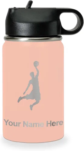 Miniatura 48 de LaserGram Botella de agua personalizada, hombre haciendo slam dunk de baloncesto, de acero inoxidable, de doble pared con aislamiento al vacío