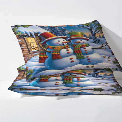 Miniatura 3 de Juego de sábanas de Navidad tamaño individual, sábanas de muñeco de nieve, sábanas y fundas de almohada con patrones de 3 piezas, sábana bajera