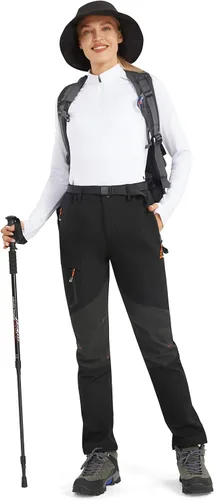 Miniatura 6 de Athrock Pantalones de senderismo impermeables con forro polar para mujer, con 4 bolsillos con cremallera