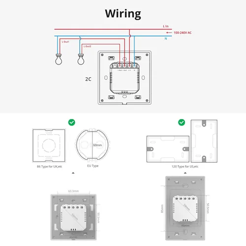 Miniatura 9 de SONOFF Interruptor de luz inteligente, interruptor WiFi de 2.4 GHz, requiere cable neutro, control de voz con Alexa y Google Home, botón táctil