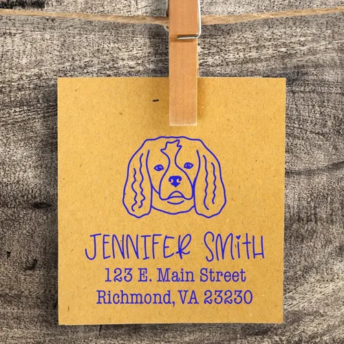 Miniatura 96 de Sello de dirección personalizado Basset Hound – Sello personalizable con nombre y dirección para sobres, ideal para amantes de los perros