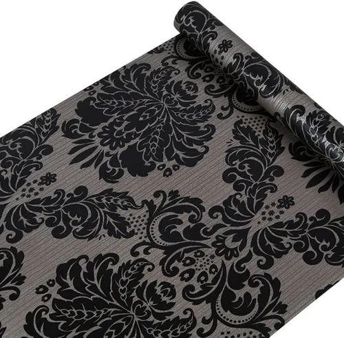 Miniatura 3 de Papel tapiz de damasco negro autoadhesivo para estante, papel de vinilo, papel tapiz de damasco, rollo de papel tapiz de damasco, revestimiento