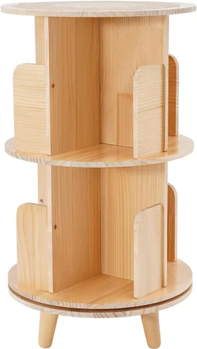 Estantería giratoria, estantería esquinera independiente de 360 grados para espacios pequeños, estante de almacenamiento de madera maciza, 2-Tier