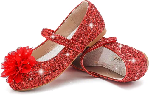 Miniatura 7 de Parrosoo Zapatos de vestir para niñas, zapatos brillantes Mary Jane, zapatos de ballet con purpurina, tacón bajo, para niña, escuela, princesa