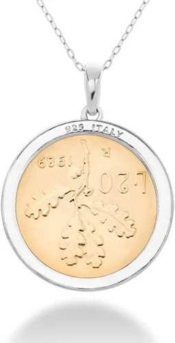 Miniatura 4 de Miabella Collar con colgante de moneda de plata de ley 925 italiana auténtica de 20 lira para mujer cadena de 18 pulgadas fabricado en Italia Plata