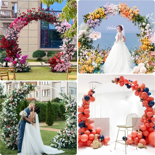 Miniatura 6 de Asee'm Arco de Boda Blanco de 8.5 Pies con Soporte de Fondo Redondo Marco de Metal Circular Grande para Arreglos Florales y Globos para Decoraciones