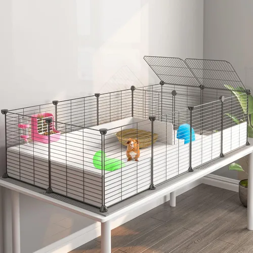 Miniatura 10 de Oneluck Jaula para Cobayas, Hábitat Interior con Fondo de Plástico Impermeable, Corral para Mascotas Pequeñas como Conejos, Tortugas, Hámsteres