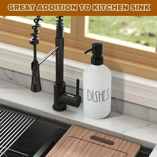 Miniatura 4 de VIMERPA Dispensador de Jabón para Platos, Dispensador de Jabón Negro Mate para Cocina, Dispensador de Jabón para Platos de Vidrio con Bomba