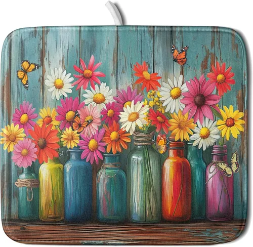 Miniatura 34 de Tapete de Secado de Platos de Sandía de Verano de Microfibra, Tapetes Escurridores de Platos de Cuadros de Búfalo de Limón Amarillo 16x18 Pulgadas