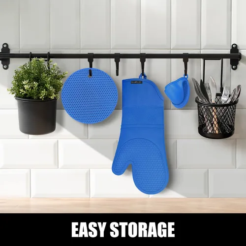 Miniatura 9 de Rorecay Juego de 6 manoplas para horno y soportes para ollas para cocina, guantes de horno de silicona extra largos y antideslizantes resistentes al