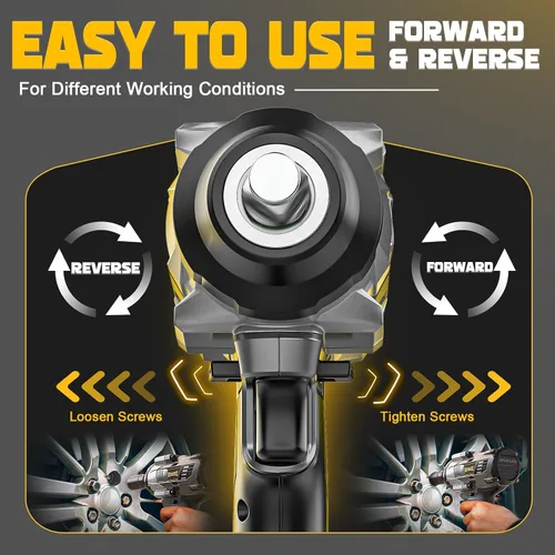 Miniatura 7 de DIYtoolifz Llave de impacto inalámbrica de 1/2 pulgada para batería Dewalt de 20V, 1000FT-LBS(1360N.m) Pistola de impacto eléctrica sin escobillas