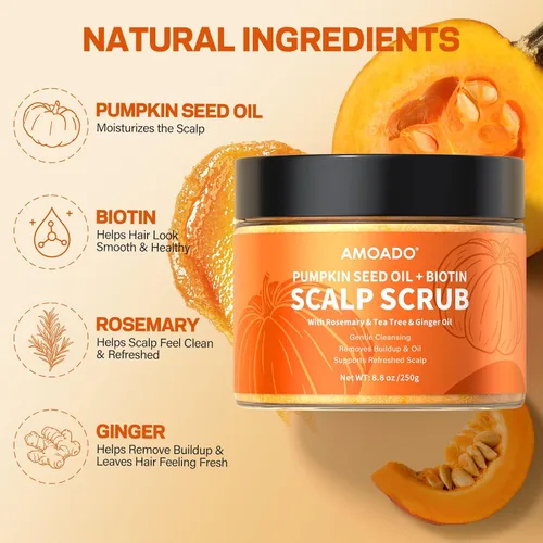 Miniatura 2 de AMOADO Exfoliante para el Cuero Cabelludo, Exfoliante para el Cuero Cabelludo con Aceite de Semilla de Calabaza con Biotina y Romero, Desintoxicante