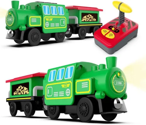 Miniatura 7 de Accesorios de pista de tren de madera, tren de locomotora a batería, tren de control remoto para niños pequeños, potentes vehículos de tren de motor