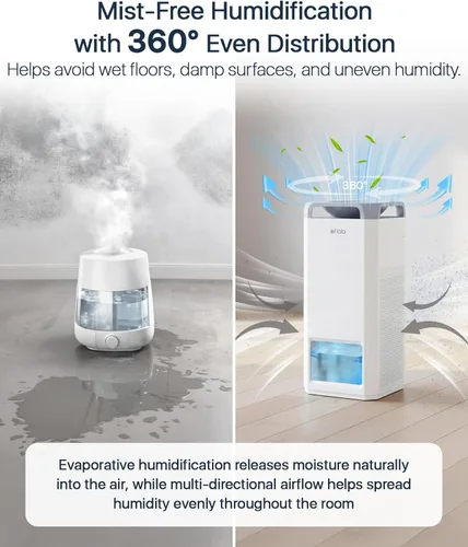 Miniatura 3 de Afloia Humidificador para habitación grande - Humidificador evaporativo 2 en 1 sin niebla y purificador de aire en un combo para el hogar con tanque