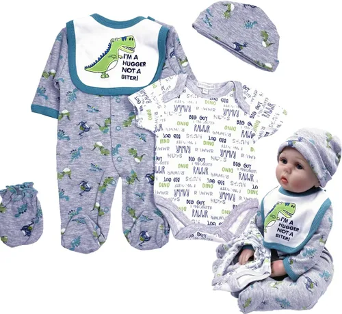Reborn Baby Dolls Ropa de niño de 22 pulgadas Accesorios de traje de dinosaurio 5 piezas Set Fit 20-22 pulgadas Bebé recién nacido muñeca ropa bebé