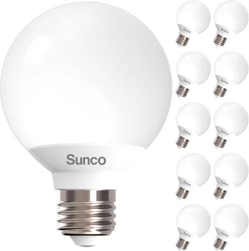 Sunco - Paquete de 10 bombillas LED G25, bombilla de baño con globo de tocador, 450 LM, 2700 K blanco suave, 6 W (equivalente a 40 W), bombilla