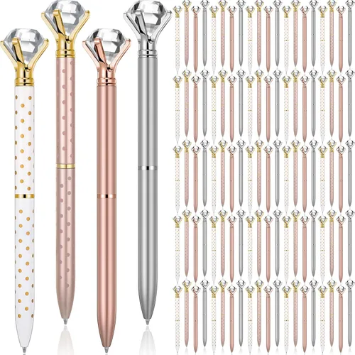 Miniatura 13 de Sherr Paquete de 100 Bolígrafos de Diamante de Cristal Grandes Bonitos Bolígrafos de Punta Retráctiles con Pedrería de Cristal Brillante Gemas Negro
