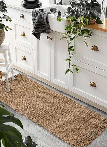 Miniatura 3 de Alfombra tejida a mano de yute grueso de 2 x 3 pies, natural, decoración de casa de campo, alfombra bohemia ideal para dormitorio, cocina, sala