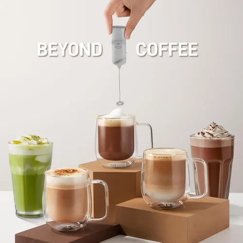 Miniatura 3 de Varita de espumador de leche mini y potente – Potente espumador de café de mano, mezclador de bebidas operado con batería – Tamaño de bolsillo Azul