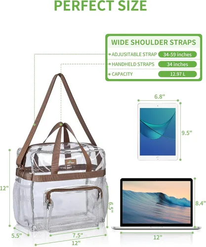 Miniatura 96 de MAY TREE Bolsa transparente para eventos en estadios de 12 x 6 x 12 pulgadas, bolsa de almuerzo transparente con correas reforzadas para trabajo