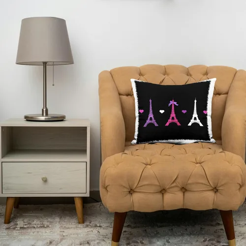 Miniatura 3 de 3dRose Girly Eiffel Tower - rosa intenso, morado, negro, Torres de París, corazones de amor con estilo francés moderno Francia, funda de almohada