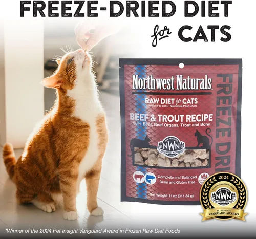 Miniatura 2 de Northwest Naturals Alimento liofilizado de carne de res y trucha para gatos y gatitos, bocados del tamaño de un bocado, saludable, limitado