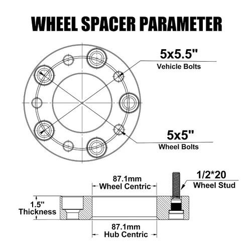 Miniatura 2 de Adaptadores de rueda de 5x5.5 a 5x5 compatibles con ruedas JK WK WJ XK en vehículos Ram 1500, adaptador forjado de 1.5 pulgadas 5x139.7mm a 5x127mm