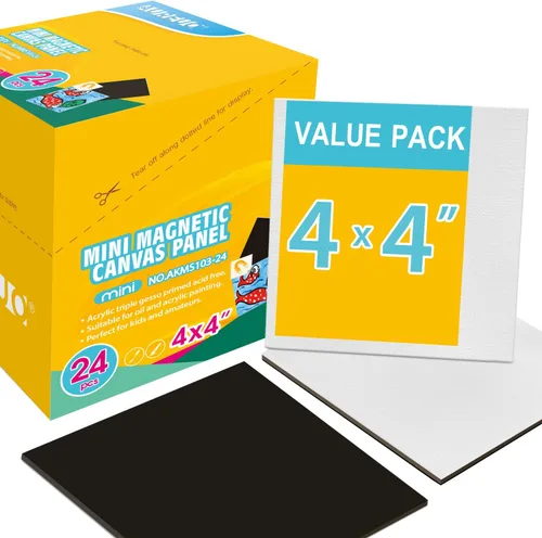 AUREUO Mini panel de lienzo magnético de 4 x 4 pulgadas, paquete de 24 unidades, tablero de lienzo plano cuadrado pequeño con parte trasera