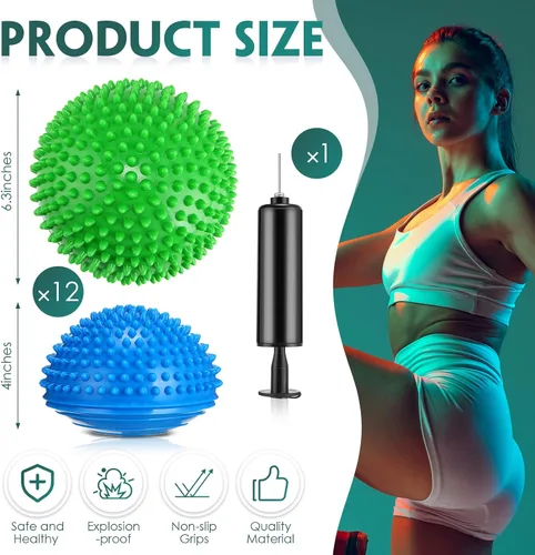 Miniatura 2 de Hungdao Paquete de 12 cápsulas de equilibrio de estabilidad, puntos con bomba de aguja, media punta, bóvedas de pelota de fitness para hombres