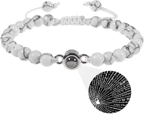 Miniatura 8 de Elegant Couple's Bracelet with 100 Languages I Loves You Projection in Crystals Mattes Stone Portable for Anniversaries