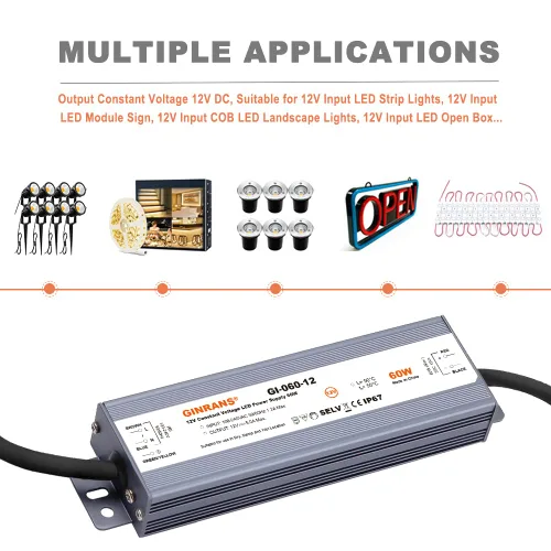 Miniatura 7 de Transformador de fuente de alimentación de LED de voltaje constante impermeable IP67 de 60W, entrada universal de 100-240V CA con enchufe, salida