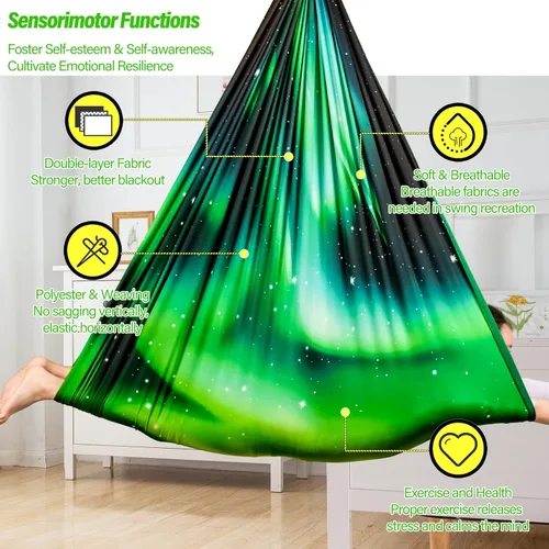 Miniatura 4 de Columpio sensorial para niños y adultos con capacidad para hasta 300 libras en interiores y exteriores, columpio de terapia de abrazo de doble capa