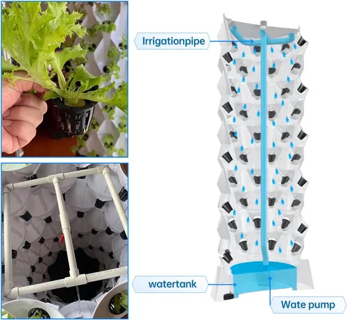 Miniatura 3 de Juego de torre hidropónica de 80 macetas, sistema de cultivo hidropónico, kit de cultivo hidropónico para torre de lechuga interior y exterior