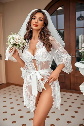 Miniatura 8 de Avidlove - Kimono de encaje para mujer, tipo babydoll, camisón de malla de lencería de talla S-5XL