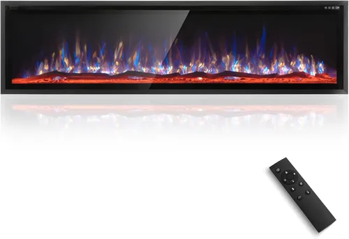 Miniatura 9 de Sophia & William Chimenea eléctrica de 42 pulgadas montada en la pared, calentador de chimenea con control remoto, bisel ultra estrecho para sala