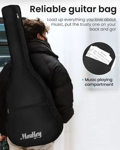 Miniatura 7 de Moukey Guitarra acústica de 41 pulgadas para principiantes, adultos, adolescentes, tamaño completo, con póster de acordes, bolsa de concierto, Negro