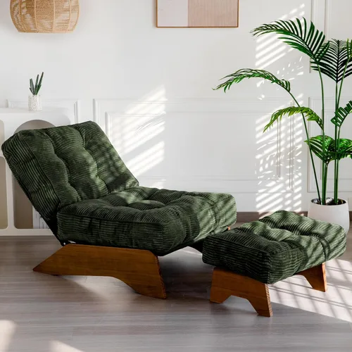 MAXYOYO - Sillón decorativo con otomana y respaldo ajustable, silla capitoné para sala, reposera con reposapiés, silla moderna y acogedora Verde con