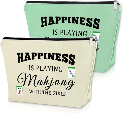 Miniatura 10 de Sazuwu Mahjong - Bolsa de maquillaje divertida para mujer, Azul, rosa y beige, Bingo