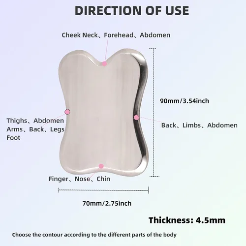 Miniatura 6 de Juego de masajeador Gua Sha de acero inoxidable, 2 herramientas faciales con bolígrafo de acupuntura para cuerpo, drenaje linfático, reduce
