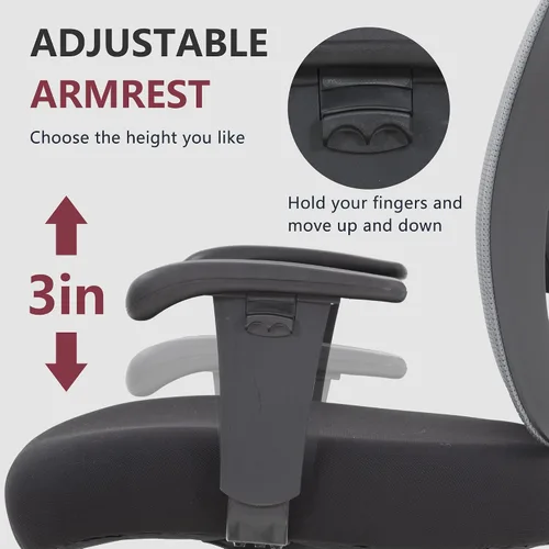 Miniatura 7 de Silla de oficina grande y alta, silla de escritorio de 400 libras, silla de computadora de malla con soporte lumbar, asiento ancho, brazos