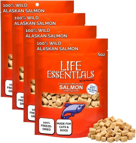 Life Essentials by Cat-Man-Doo | Salmon - 4 Pack of 5oz. Bags | Freeze Dried Salmon Cat & Dog Treats | Healthy, Single Ingredient, Training Treats,