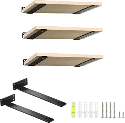 Miniatura 7 de HEART ART Soporte flotante para estante de 6 pulgadas, paquete de 2 soportes de estante resistentes, soportes en L para estantes, color negro, 6