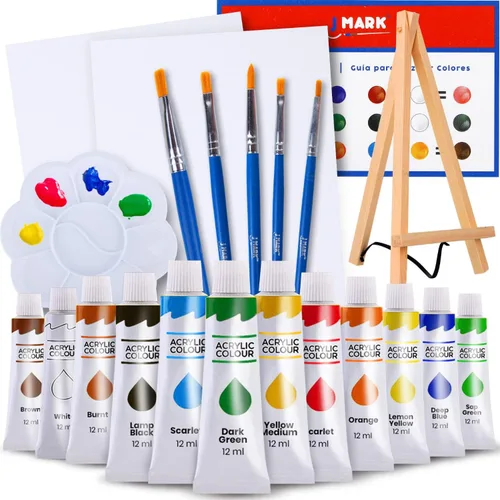 Miniatura 10 de J MARK Juego de pintura y lienzo: kit de pintura acrílica con caballete de madera, lienzo, pintura acrílica, pinceles y paleta, juego de pintura