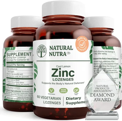 Natural Nutra Pastillas de zinc con vitamina C, sabor a limón, apoyo inmunológico, fortificadas con bioflavonoides y propóleos de abeja, gluconato